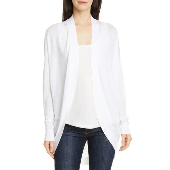 Theory Womens Sag Harbor Cardigan Small White Open Front Linen Lightweight NWT